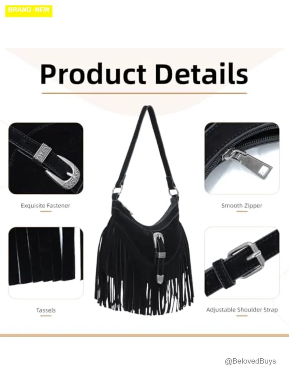 Faux Leather Fringe Hobo Purse with Tassel Detachable Straps